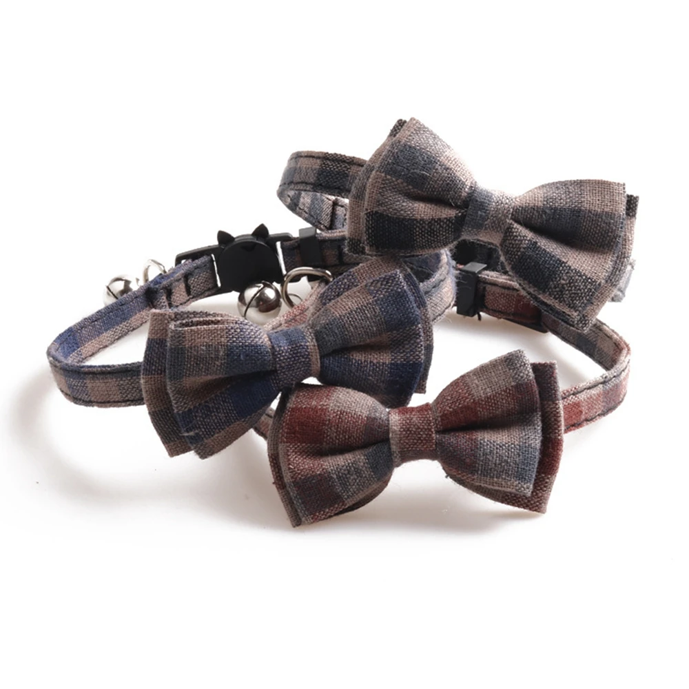 Cat Collar Bow Tie with Bell Plaid Cat Collar Cute Charm Adjustable Safety Kitty Kitten Collars(6.8''-10.8'')