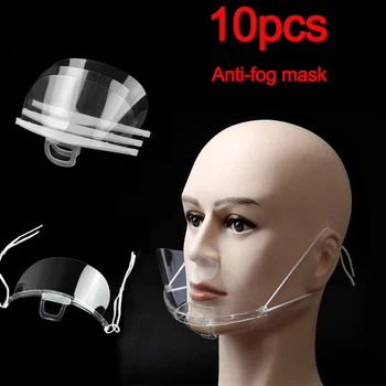 

10Pcs Transparent Anti-fog Face Mask Reused Mouth Cover Plastic Face Shield Protective Kitchen Chief Adult Unisex