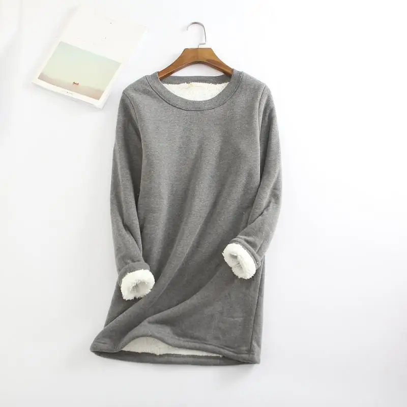 Light grey Осень-зима, женские облегающие топы, одноцветные, теплые, плотные, женские, простые, повседневные, с круглым вырезом, футболки - Цвет: Light grey