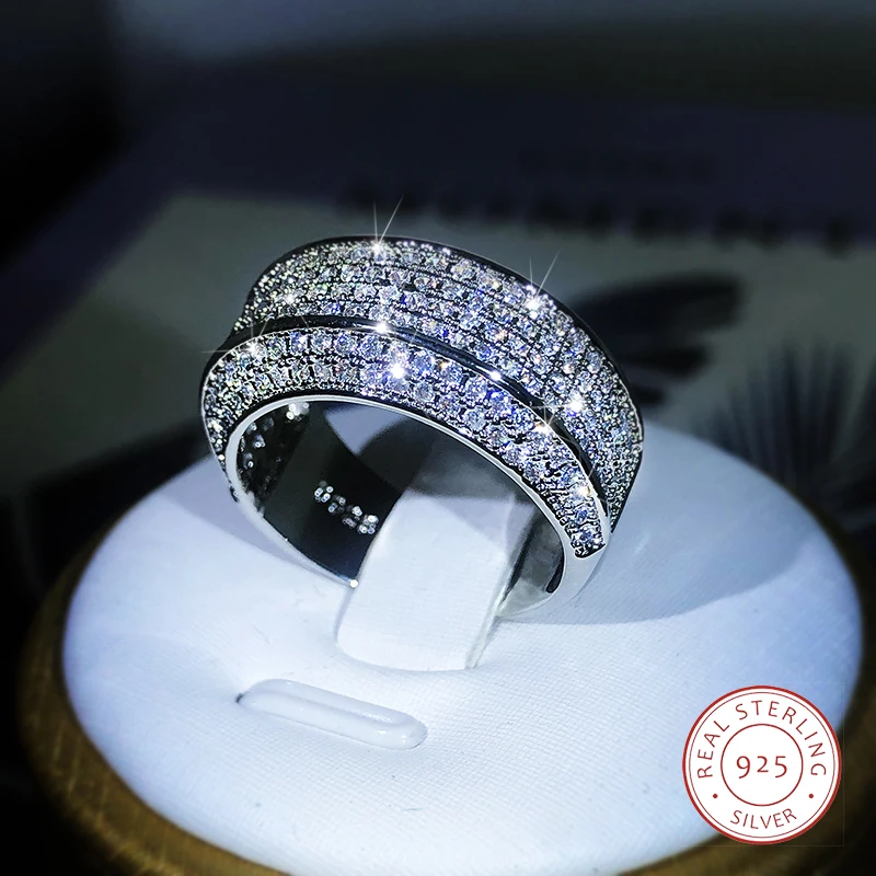 925 Sterling Silver Zircon Full Diamond Ring For Ladies Couple Party Birthday Jewelry Gift silver rings,silver ring