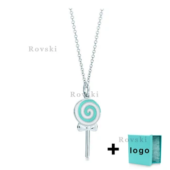 

XL TFX TTFF Rllen Popular Pure Silver Blue Lollipop Necklace Suitable for Women's Party Jewelry Wholesale Free Delivery.