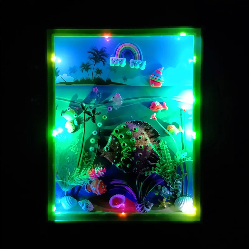Дети ручной работы 3D фоторамка морской живописи DIY паста рамка рисования творческие Обучающие игрушки подарок на день рождения праздник - Цвет: Grouper with Light