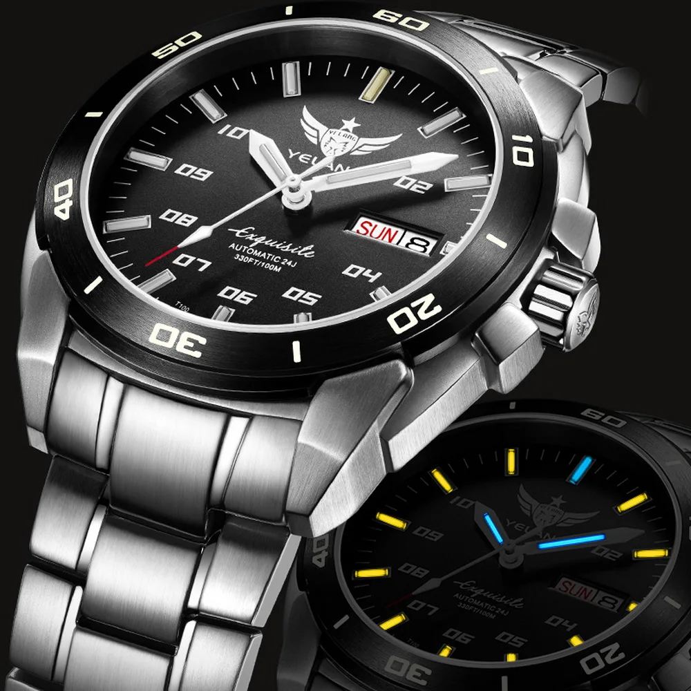 Мужские T100 тритиевые наручные часы, мужские часы для дайвинга Yelang автоматические meachnical H3 наручные часы водонепроницаемые мужские спортивные часы reloj hombre V1020