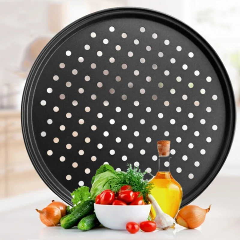4 Size Carbon Steel Non-stick Pizza Baking Pan Mesh Tray Plate Round Deep Dish Pizza Pan Tray Mould Bakeware Baking Tool
