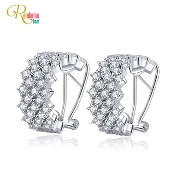 

Rainbamabom 925 Solid Sterling Silver Created Moissanite Diamonds Gemstone Rose Gold Earrings Wedding Engagement Fine Jewelry