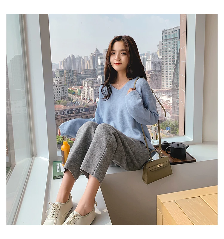 RUGOD Elegant knit sweater women Fashion v neck long sleeve pullover sweaters casual solid mutil color oversized outwear