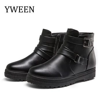 

YWEEN Booties 2020 Woman Winter Shoes Breathable Female Fashion Boots Women Lace Up Height Increasing Leather Shoes