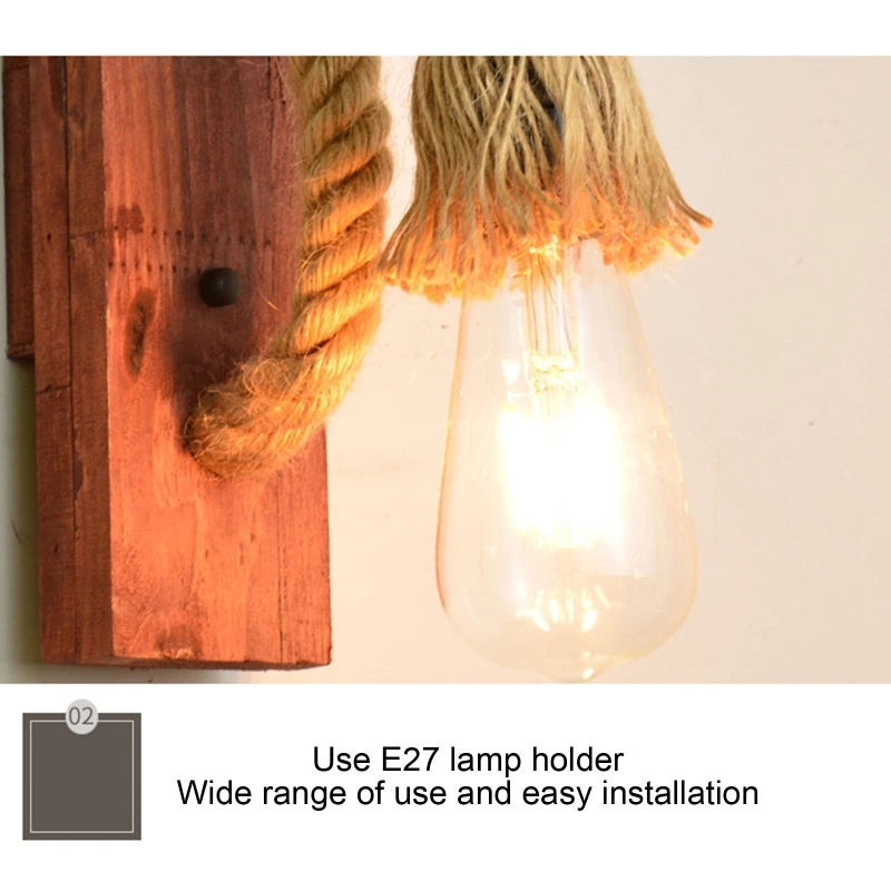 wall lights indoor E27 American Style Pastoral Hemp Rope Wall Lamp Vintage Wooden Wall Light for Restaurant Coffee Shop Decor(Without Bulb) outside wall lights