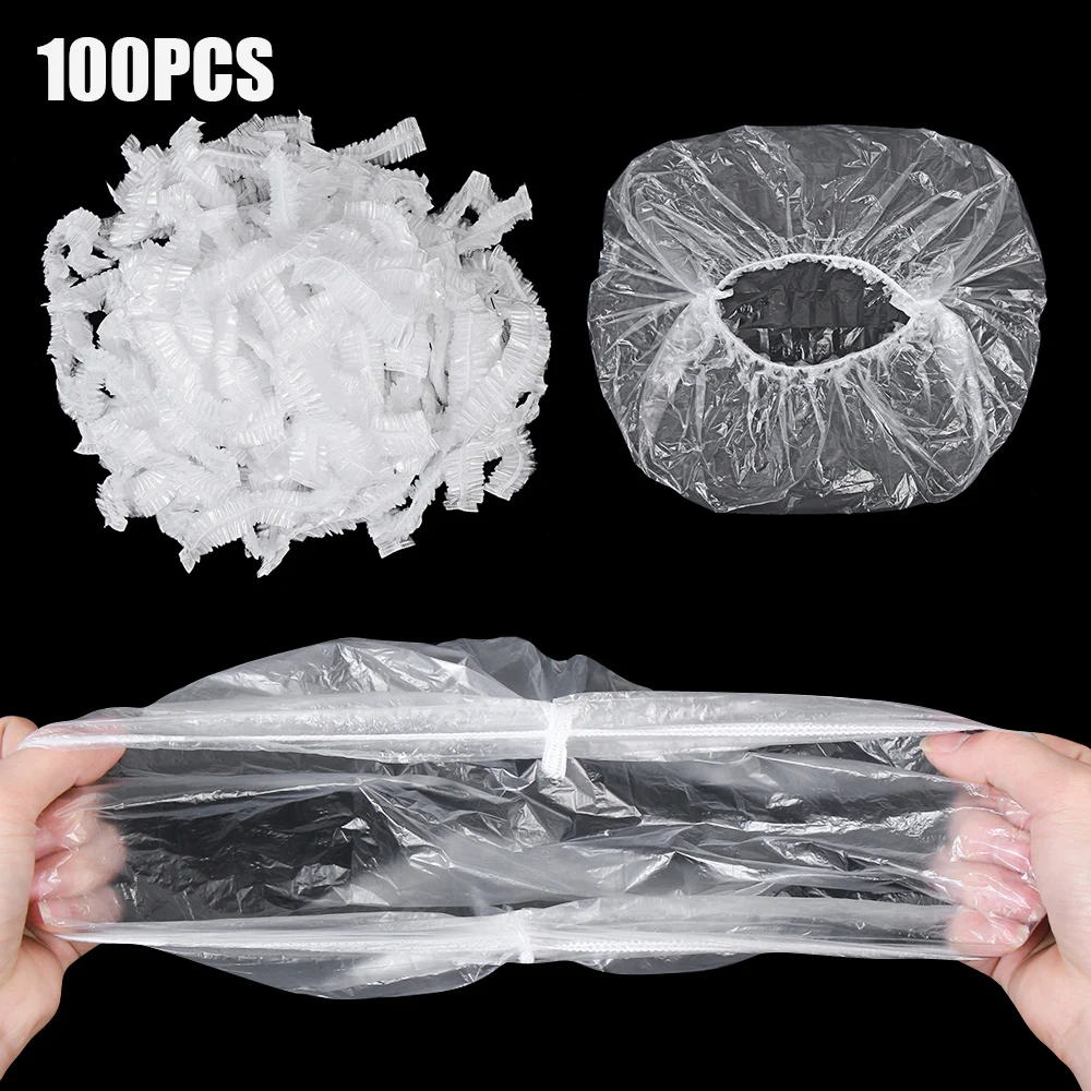 100-Piece Disposable Food Storage Covers Shower, Transparent Plastic Bowl Lids with Elastic Edges, Shower Caps, Stretchable Packaging for Household