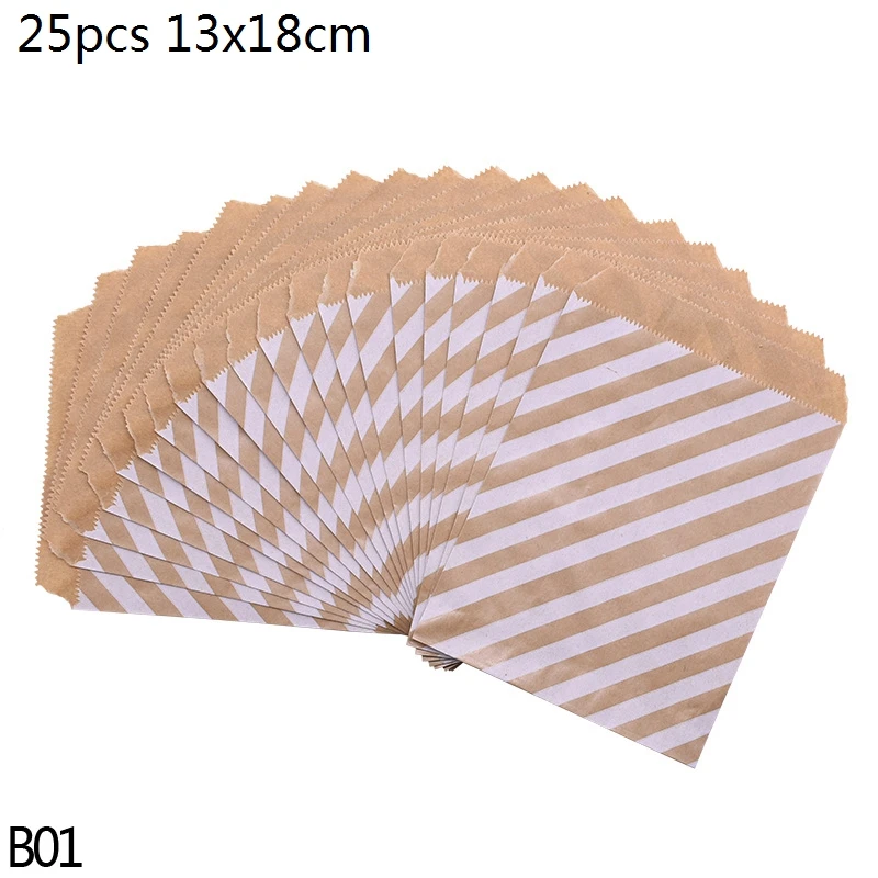 B01-25pcs striped Крафт-бумажные пакеты для печенья, печенья, конфет - Цвет: B01-25pcs striped