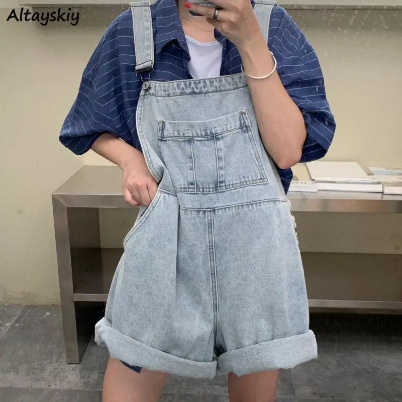 Monos Retro sin mangas para mujer, tirantes vaqueros con botones y bolsillos, trajes de estilo coreano para estudiantes, ropa femenina de gran tamaño