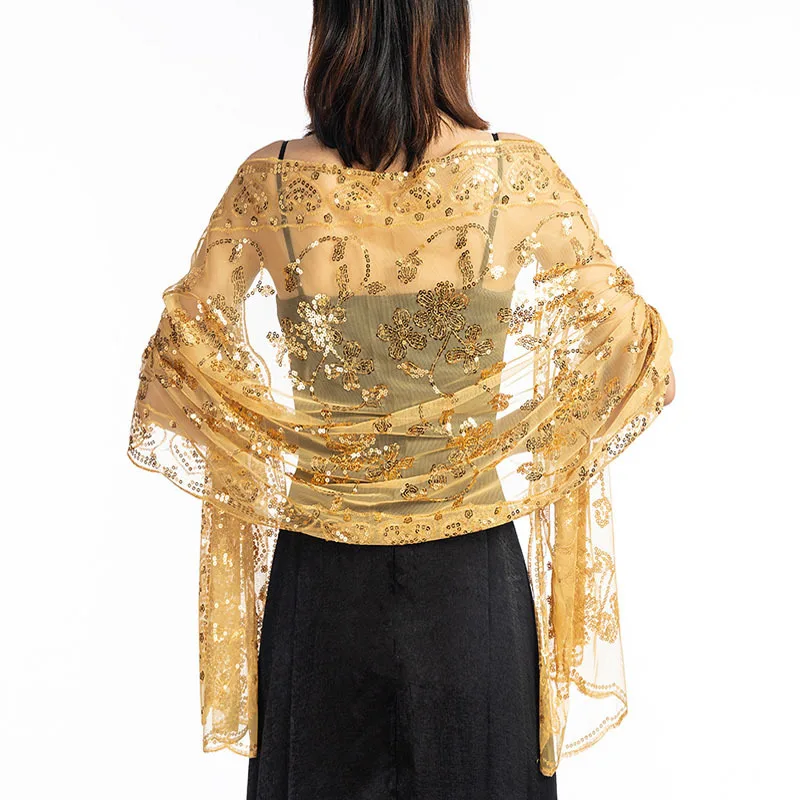 Bolero Sheer Gold Evening Wrap Black Gold 920S Shawl Wraps See - Main Image