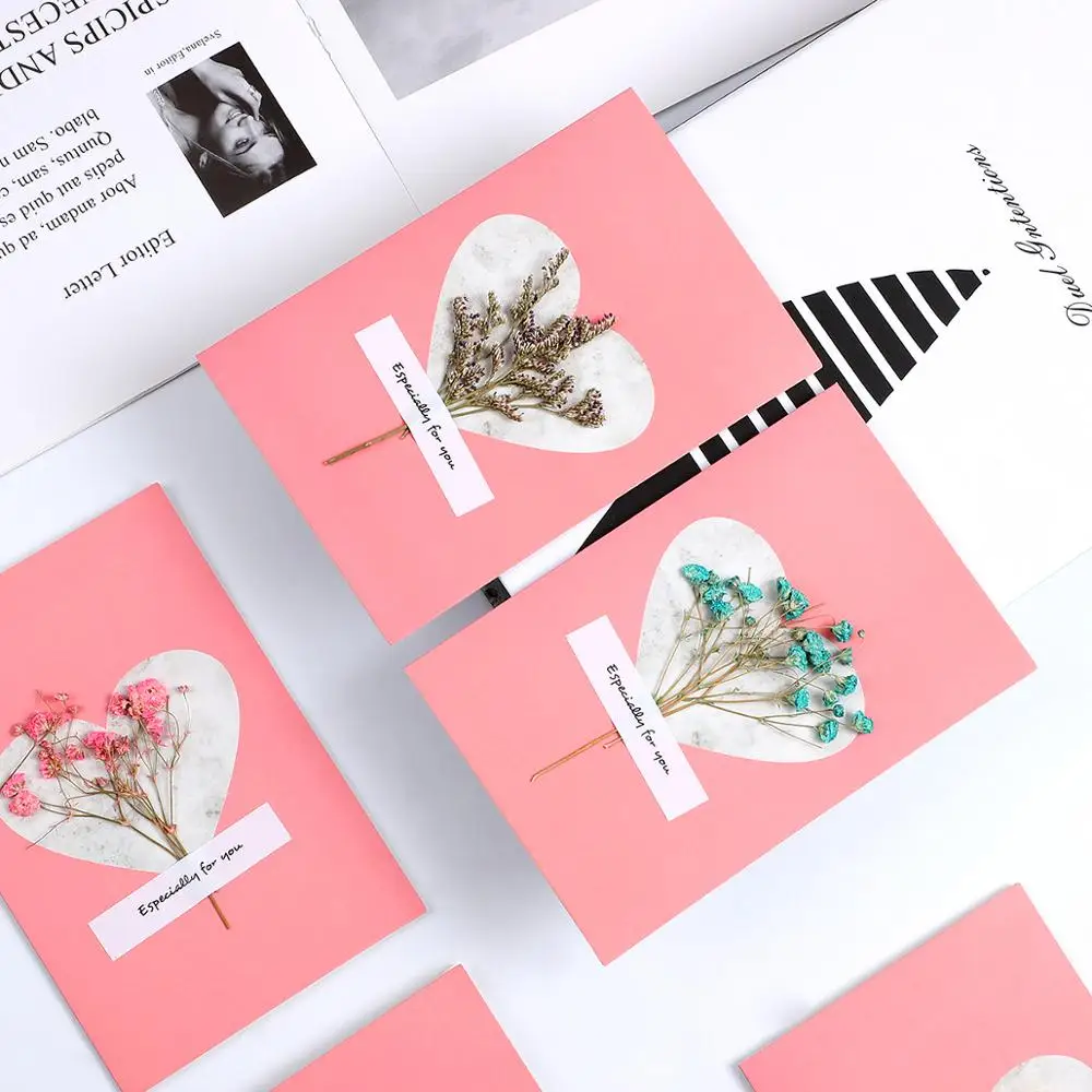 1 шт розовая серия сухоцветы рукописные поздравительные открытки свадебные приглашения Рождество День рождения открытки