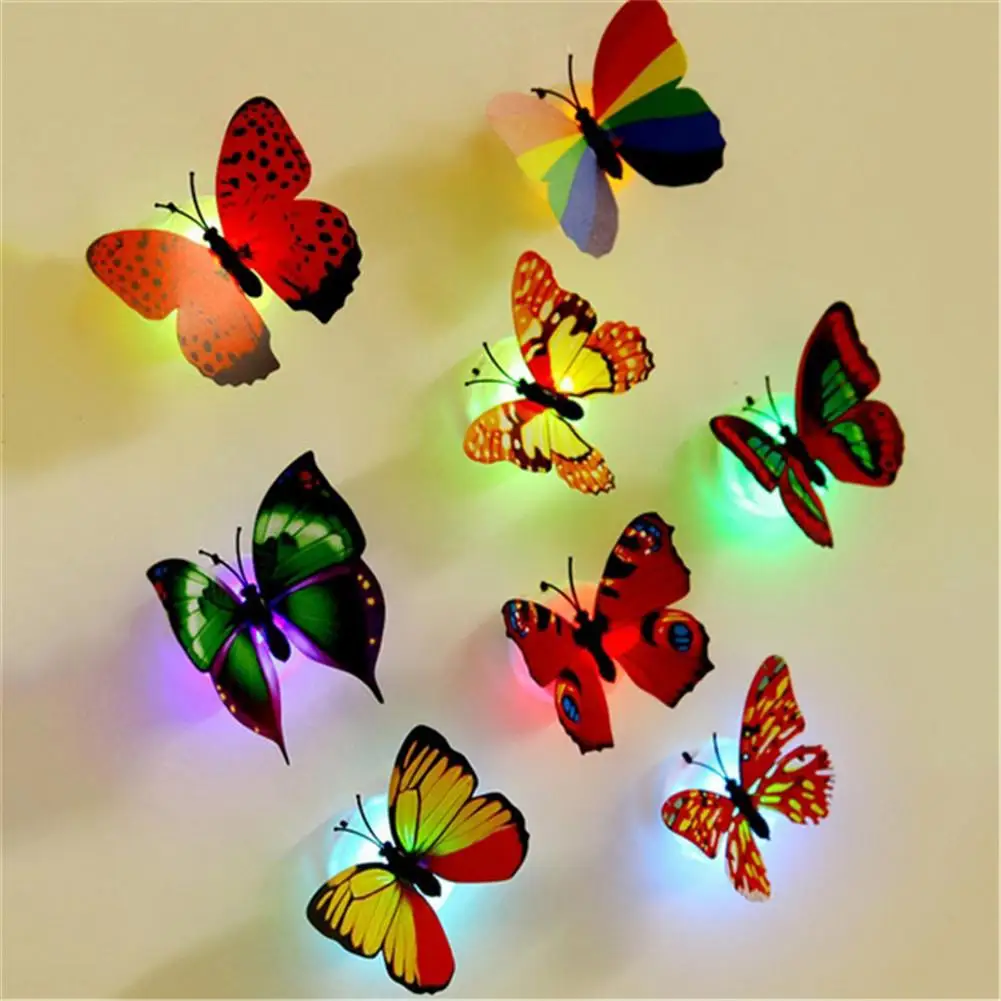 24 Pcs Luminous Butterfly 3D Wall Sticker, LED Auto Color Changing DIY Home Wall Decoration Night Light Butterfly Sticker Wall Decals Removable for