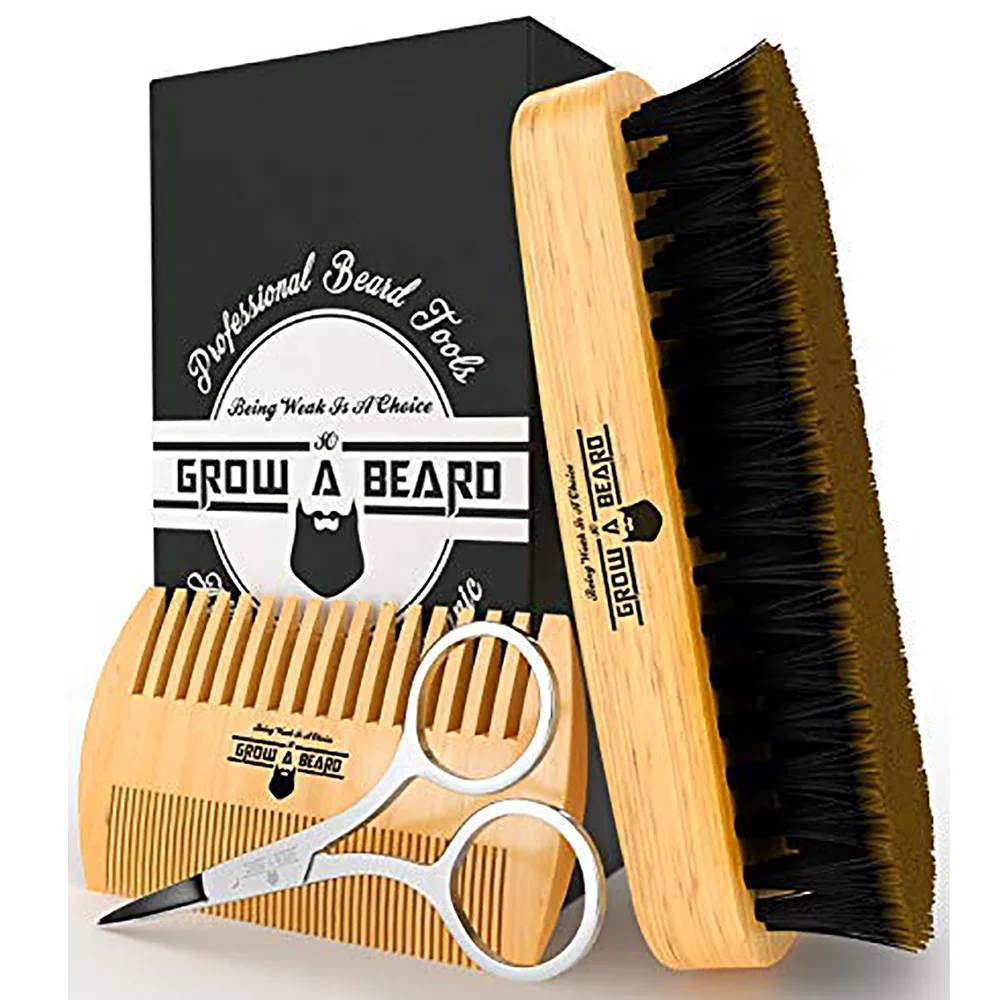 

Customized LOGO Beard Brush Combs Kits for Man Grooming with Trimming Scissors in Gift Box