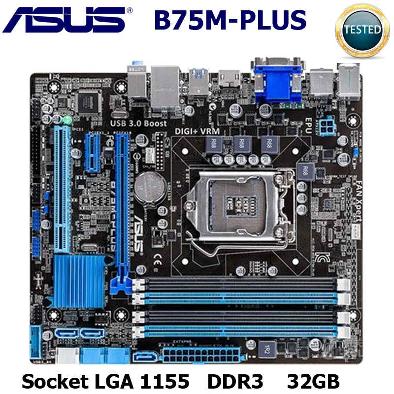 Материнская плата Asus B75M-PLUS для настольных ПК B75 с разъемом LGA 1155 i3 i5 i7 DDR3 16G uATX UEFI биос оригинальная б/у материнская плата