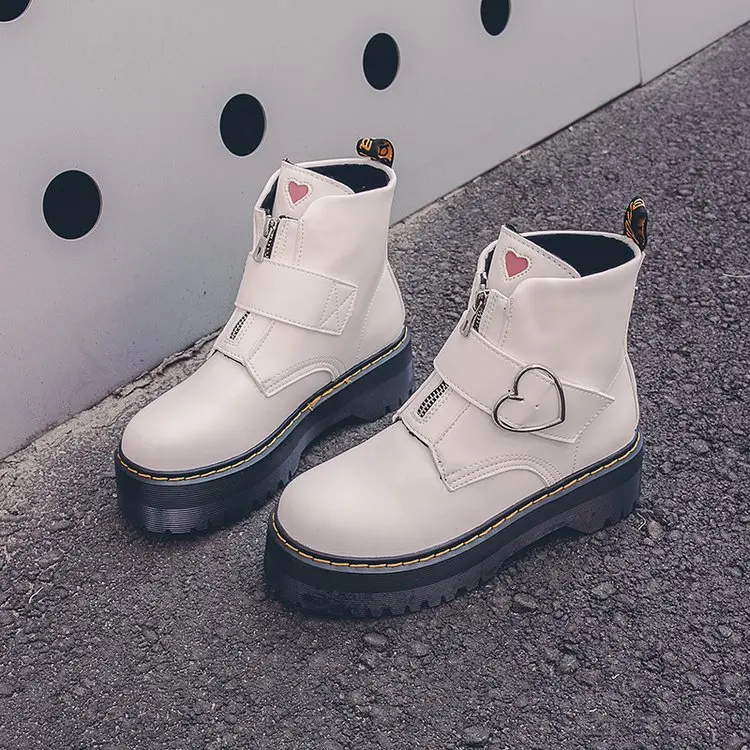 

Love Botas Women Motorcycle Ankle Snow Boots Wedges Female Zipper Buckle Platforms Autumn Soft Leather Oxford Shoes Botas Mujer