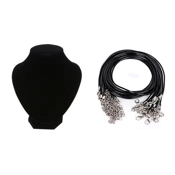 

1 Pcs Jewelry Bust Jewelry Holder for Chain Top & 20 Pcs Black Wax Line String Chain Cord for Necklace with Clasp