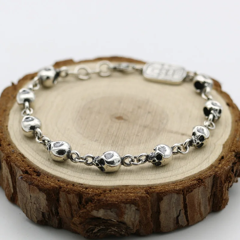 Мужской и женский браслет в готическом стиле с черепом из стерлингового серебра