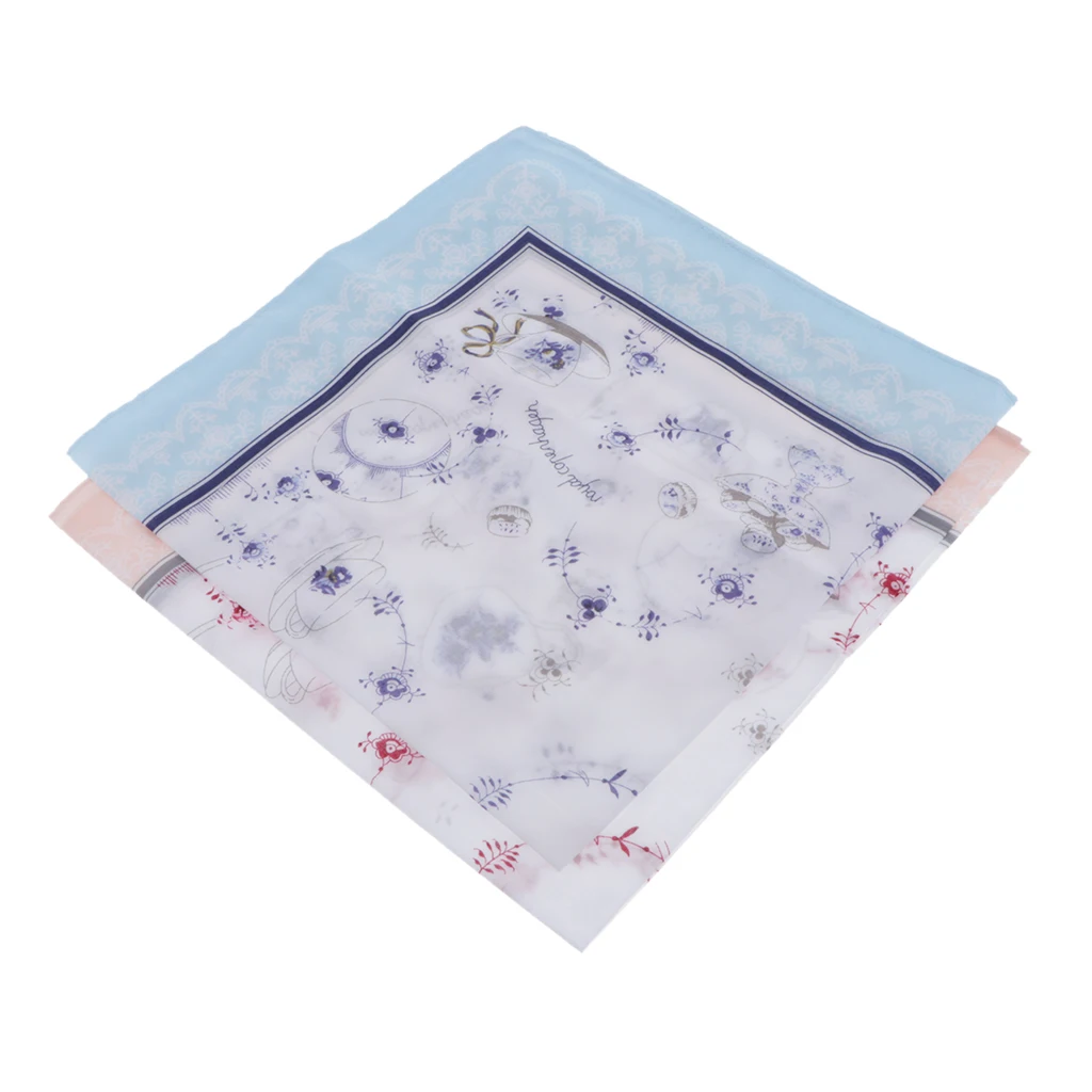 2x Flower Handkerchief Lady Square Pocket  Women 100% Cotton Flower Handkerchiefs Comfy Hanky Hankies Kerchief
