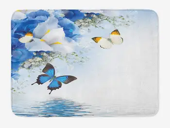 

Floral Doormat Blue and White Wild Flowers with Monarch Butterflies Lily Therapy Zen Spa Art Prints Home Decor Floor Mat Rugs