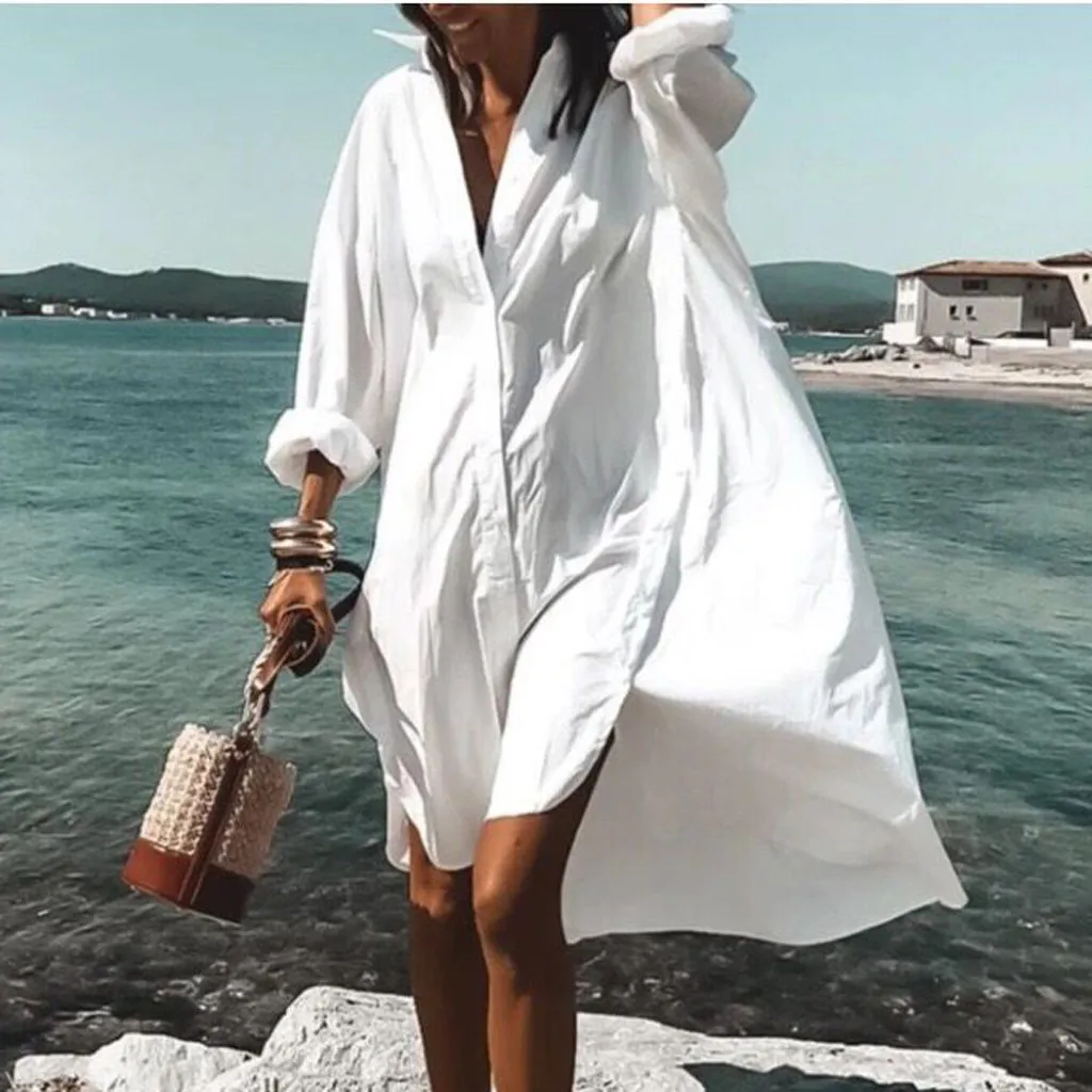 Винтажное платье Vestidos Playa женское однотонное на пуговицах с воротником