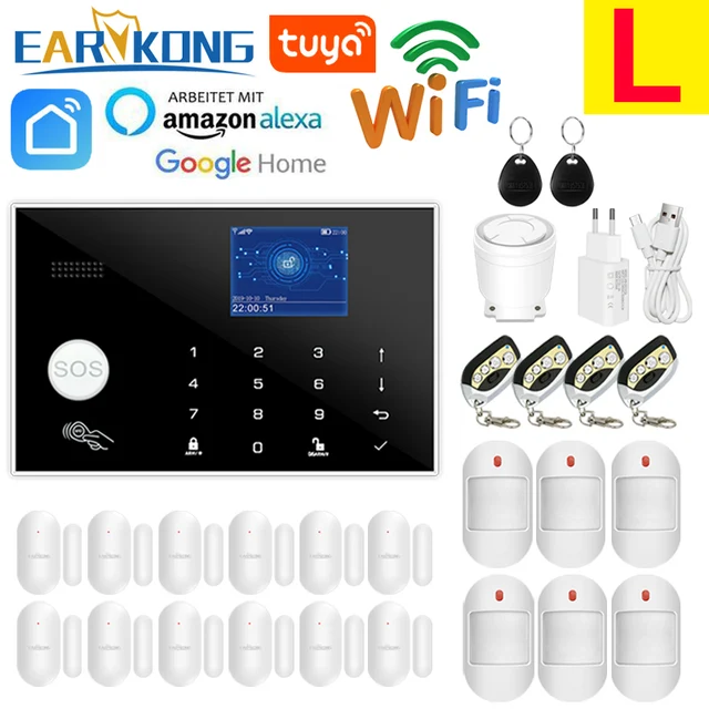 Wifi GSM Alarm System 433MHz Home Burglar Security Alarm Wireless Wired Detector RFID Touch Keyboard Temperature Humidity Alexa L