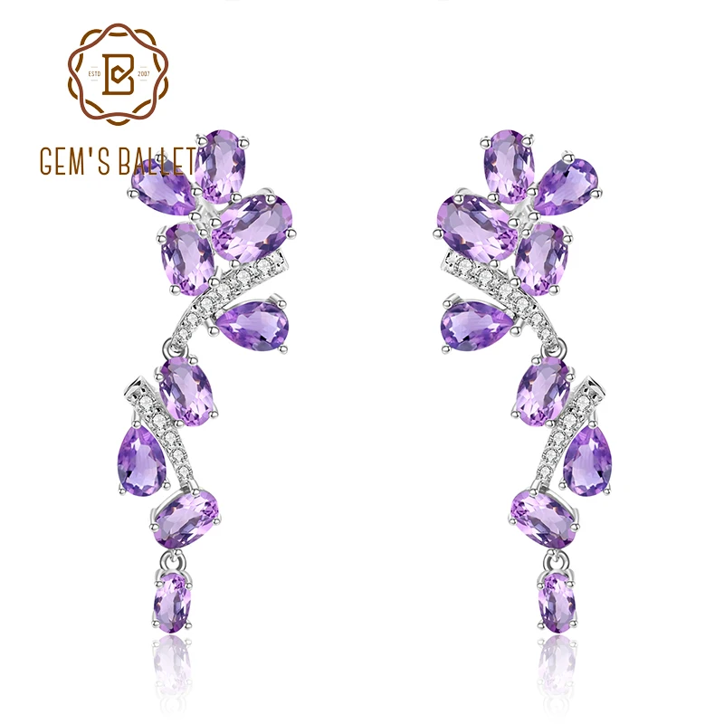 

GEM'S BALLET 925 Sterling Sliver 8.32Ct Natural Amethyst Leaves & Branches Drop Earrings For Women Engagement Fine Jewelry