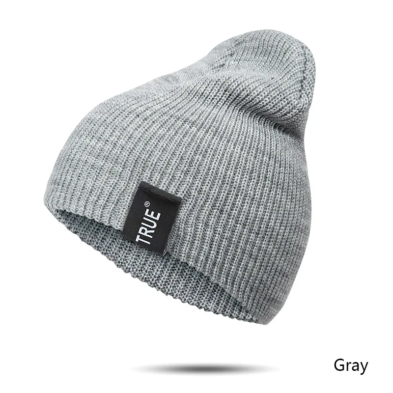 grey Gorros Mujer Invierno, зимняя вязаная теплая Повседневная шапка, одноцветная шапка с буквенным принтом, индивидуальная шапка Skullies Beanies, унисекс, для спорта на открытом воздухе - Цвет: grey