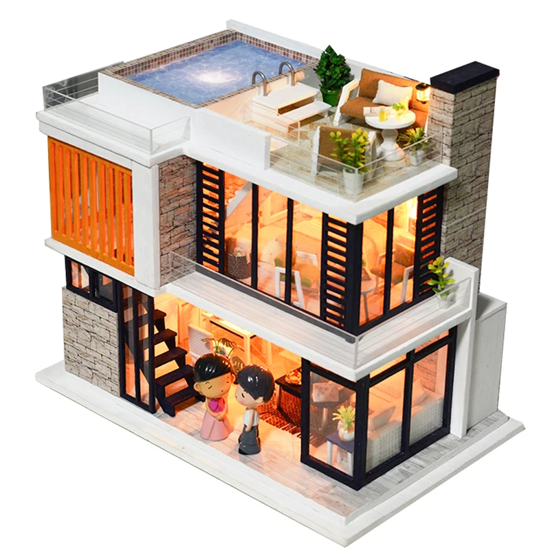 

DIY Dollhouse Wooden Doll Houses Miniature Doll House Furniture Kit Casa Music Led Toys for Children Birthday Gift