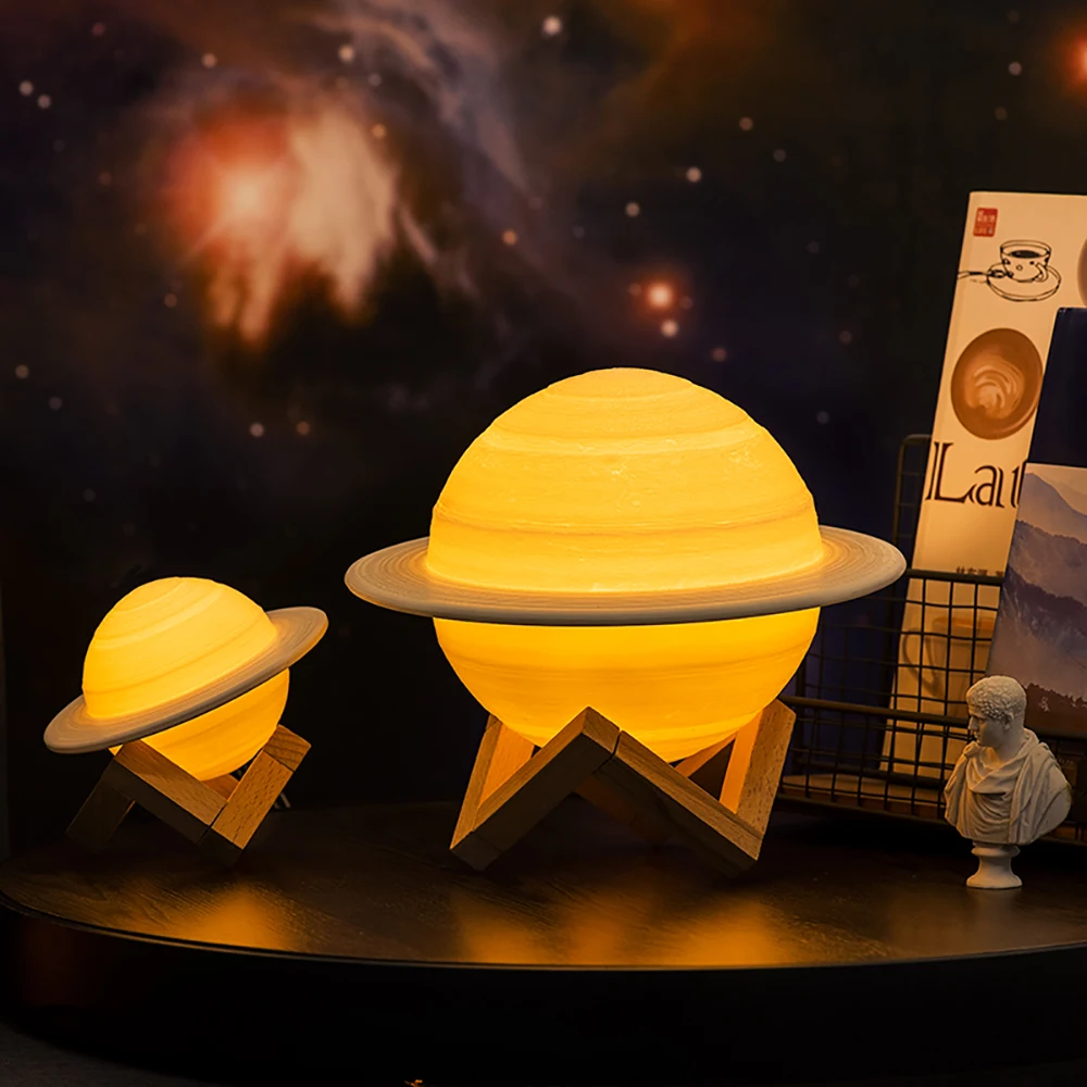 3D Print Saturn Lamp Touch Remote LED Night Light Decoration Lighting Moon light USB Charging Planet