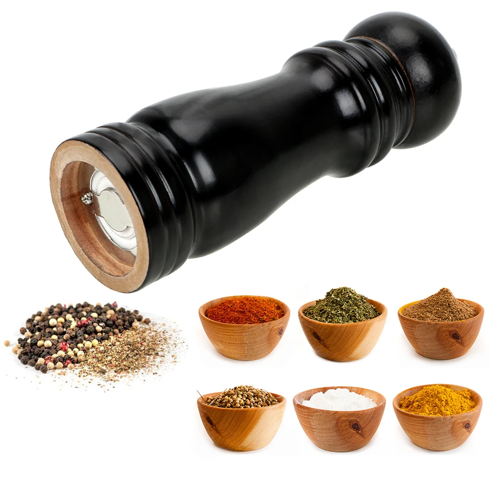 Salt and Pepper Mills Pepper Mill with Strong Adjustable Ceramic Grinder Solid Wood Manual Control Kitchen Cooking BBQ Tools