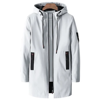 

Brand Men New 2019 Autumn Casual Long Jacket Trench Coats Men Fashion Hooded Solid Elastic Windbreaker Pocket Trench Jackets Men