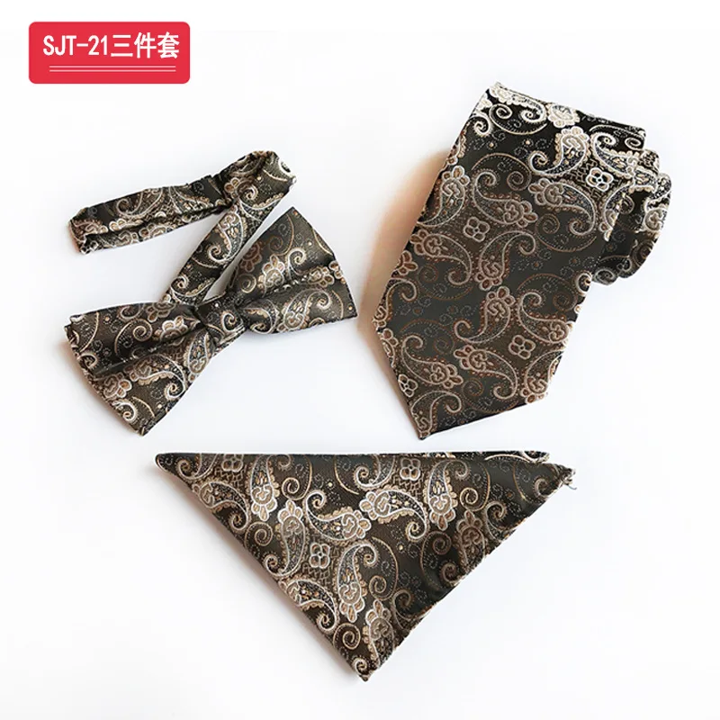 

Male Paisley Tie Three-piece Set 100% Silk Men Necktie Pocket Square Hanky Bowtie Suit Gravata Tie for Wedding Party Gravata