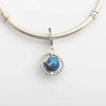 

Authentic S925 Enamel Spinning Globe With Crystal Pendant Hanging Bead Charm for Pandora Bracelet Bangle Jewelry