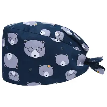 

1pc Hair Coloring Caps Night Sleeping Cap Hair Loss Cap Cotton Printed Hat Bear Pattern Chef Working Cap Head Protector