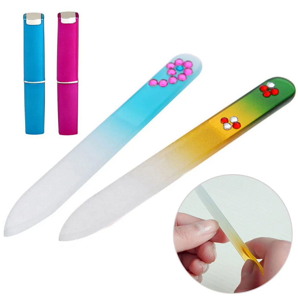 

Durable Glass Nail File With Plastic Case Set Nail Art Manicure Device Pro Polishing Tool random color deliver