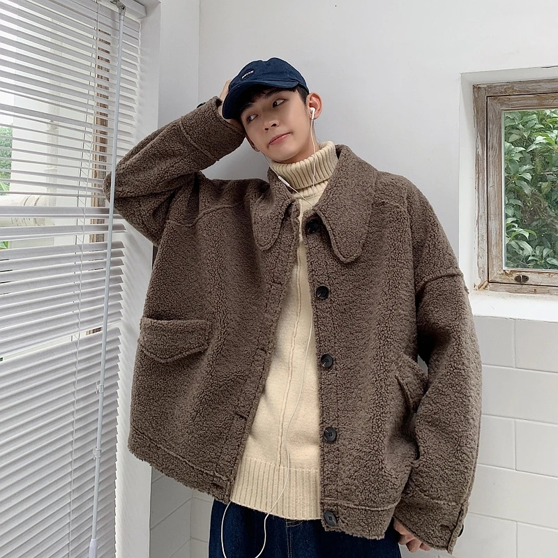 

2019 Winter Men's Cotton-padded Clothes Woolen Blends In Warm Snow Jackets Cashmere Parkas Thicken Lamb Coats Plus Size M-2XL