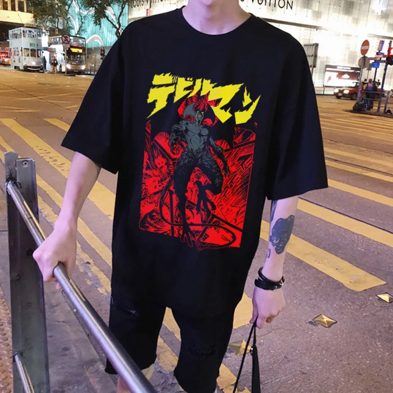 Harajuku Manga T Shirt Japan Anime Debiruman Cool Devilman Crybaby Print T-shirt Men's Summer tops Cotton Short Sleeve Streetwea | Мужская