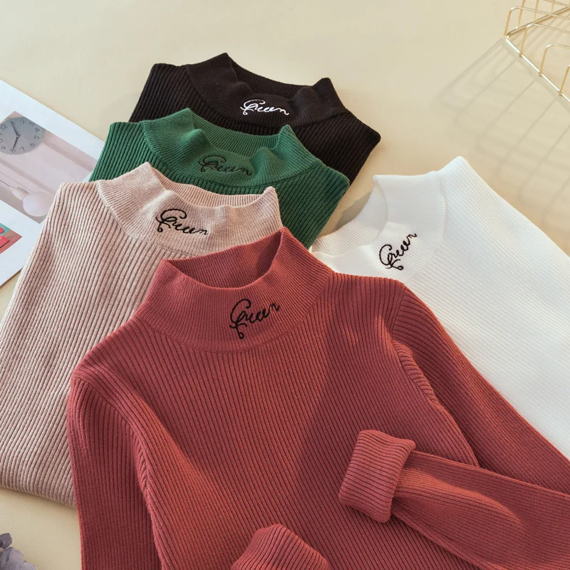 

chompas de mujer invierno 2019 Autumn WInter Women Pullover Sweaters Knitted Letter Turtleneck Long Sleeve pull femme nouveaute