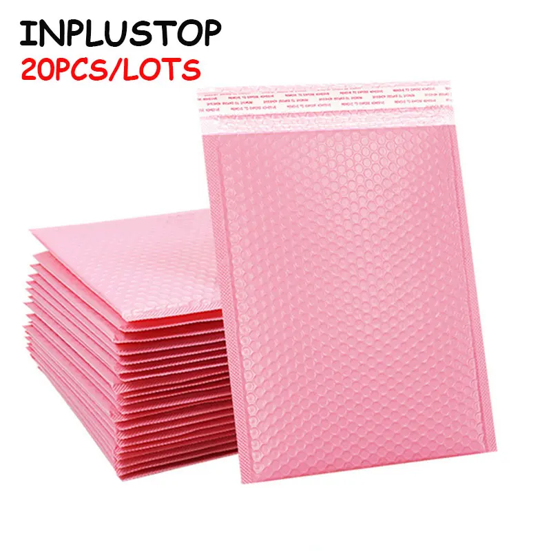 

INPLUSTOP 20Pcs/lot Pink Express Bubble Shipping Bags Self Seal Organizer Padded Courier Pouch Poly Shockproof Bubble Mailer Bag