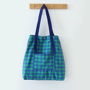 

Women Casual Simple Plaid Cotton Canvas Shopping Shoulder Bags Tote Bags Tote C1886 j