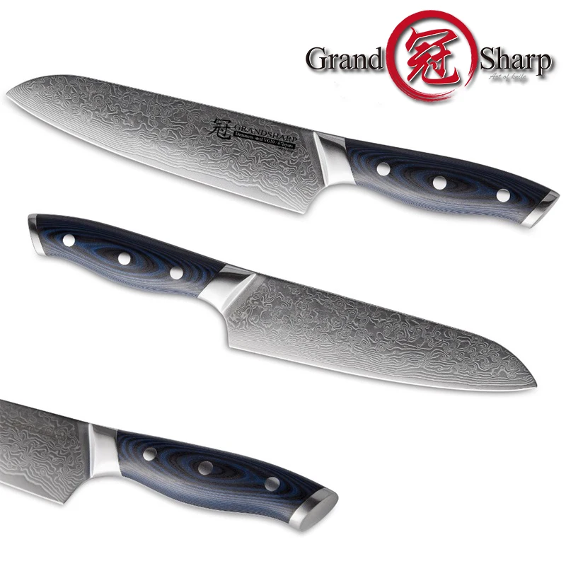 GRANDSHARP 4 шт. дамасский поварской нож японский Дамасская сталь кухонные ножи vg10 шеф-повара Pro Инструмент Santoku Универсальный нож-топорик