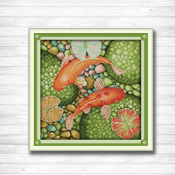 

The red carp animal beautiful fish painting Counted print on canvas DMC 14CT 11CT DMC Cross Stitch Needlework kits Embroider Set