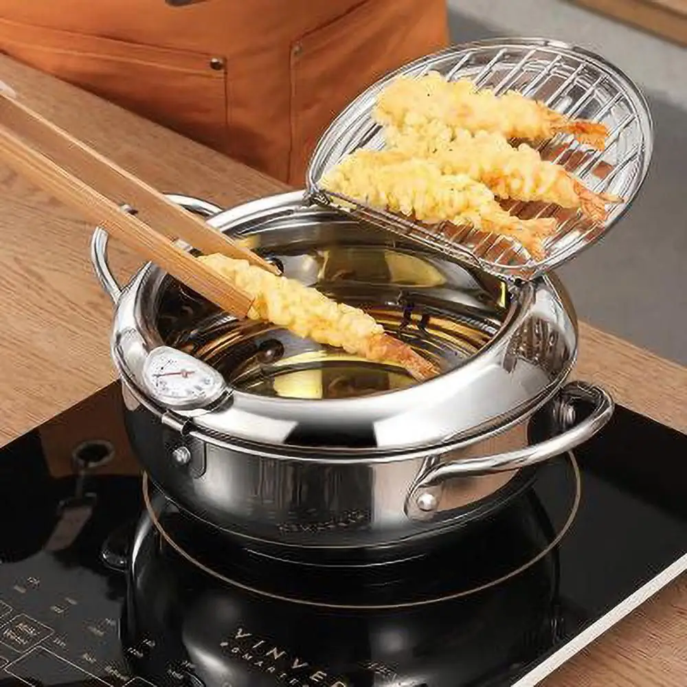 201 Stainless Steel Tempura Deep Fryer Pot With Strainer And Oil ...