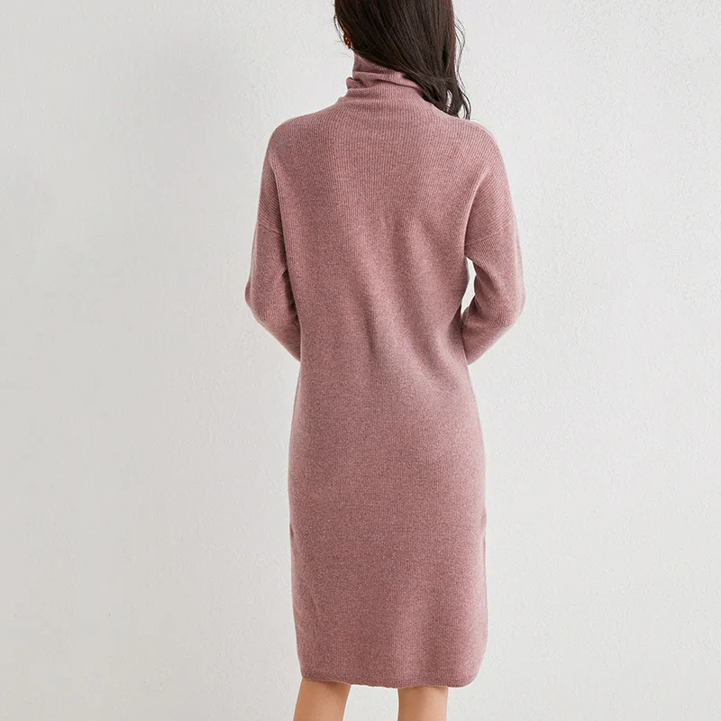 2020  Women  Cashmere Knit Dress  Turtleneck Slim