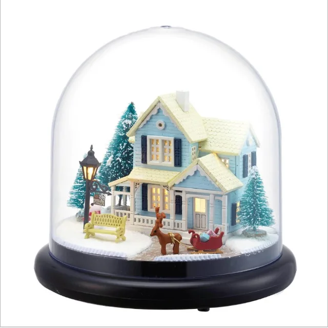 Nordic Fairy Tale DIY Glass Ball Kits Doll House Winter House Snow Wooden Handmade Kids Craft Miniature Home Assemble Toys Gift 3