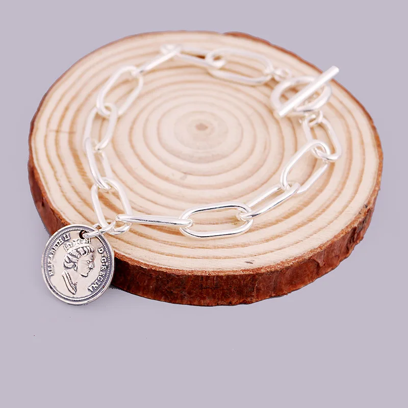 

Yamamoto Silver Creative Queen Silver Coin Bracelets Korean-style Fashion Women's Simple 925 Sterling DIY Sailboat Figure Bracel