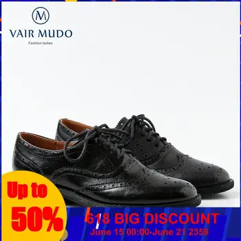 

VAIR MUDO Spring Summer Autumn Women Single shoes Black Low Heel Cow Leather Pigskin Lining Handmade Women Shoes D28L