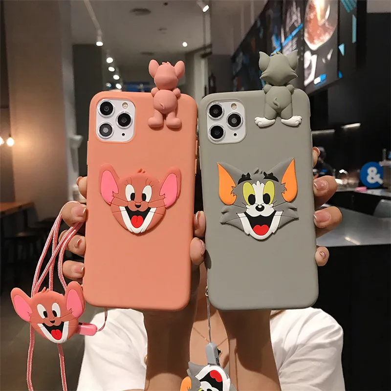 

Funny 3D Cartoon Case For iPhone 11 Pro Max 7 6 6s 8 Plus Soft TPU Phone Case For iPhone XR X Xs Max Doll Strap Lanyard Covers